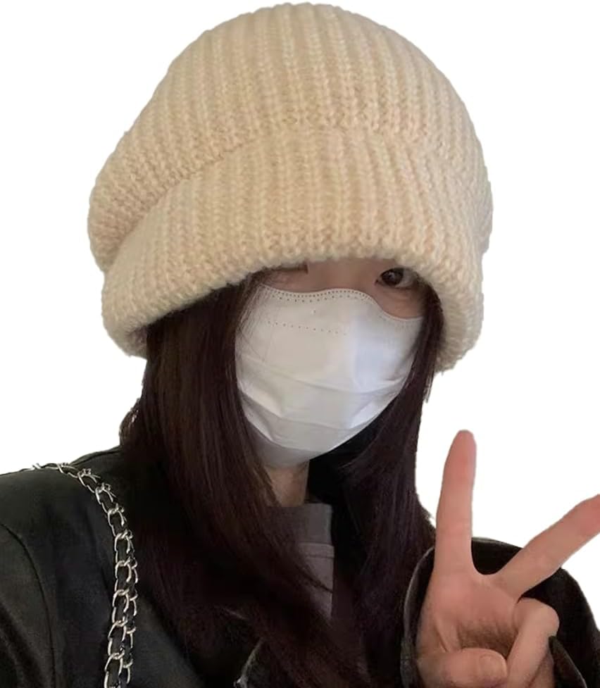 CoCoMangos Winter Knit Slouchy Solid Beanie Hats for Women Soft Warm Daily Skull Cap Bucket Hat with Visor for Cold Weather