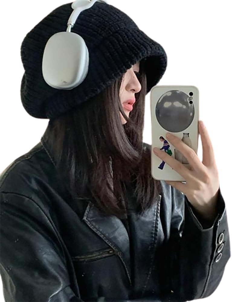 CoCoMangos Winter Knit Slouchy Solid Beanie Hats for Women Soft Warm Daily Skull Cap Bucket Hat with Visor for Cold Weather
