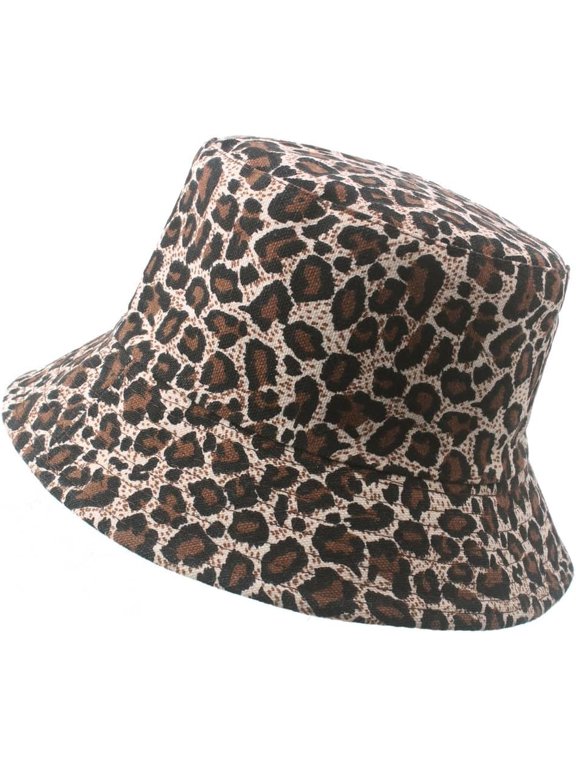 Women Cotton Leopard Print Fisherman Bucket Hat Summer Sun Protection Cap