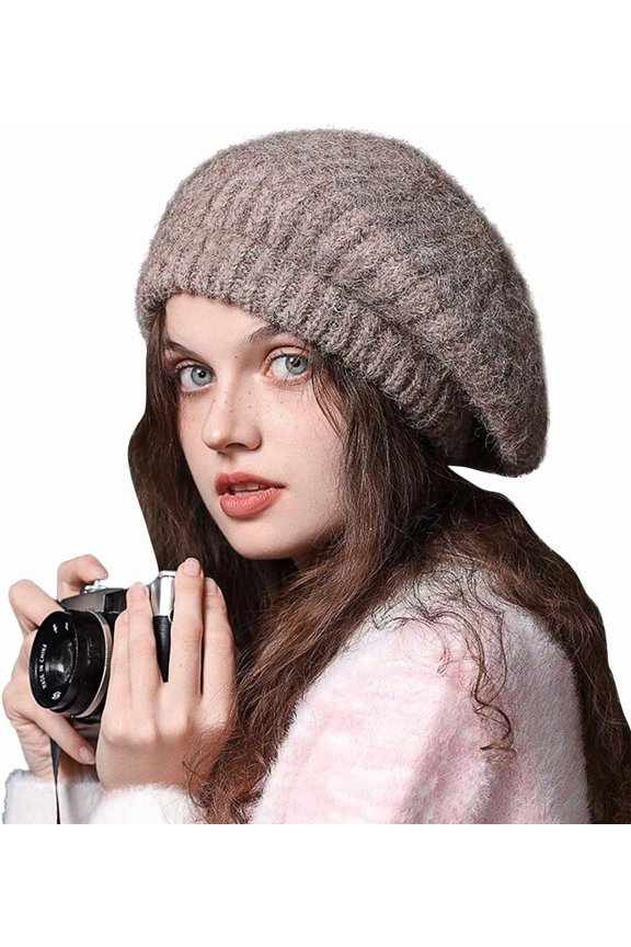 Women Felt French Beret Hat Knitted Beanie Hat Vintage Winter Warm Slouchy Beret Cap Fashion Stretch Cloche Cap