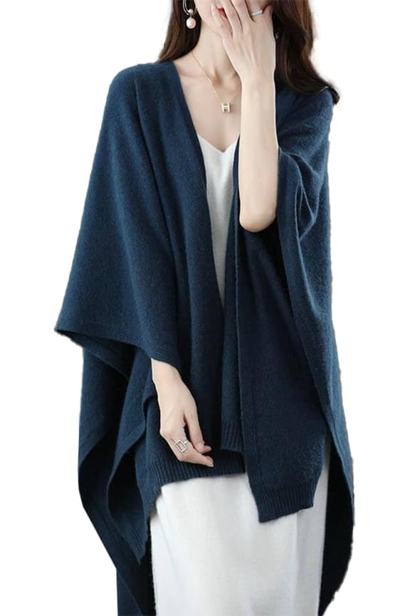 Women Fuzzy Open Front Poncho Cape Lightweigh Warm Knit Cardigan Blanket Fall Winter Cozy Shawl Wrap Sweater Coat