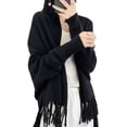 thumbnail image 1 of CoCoMangos Women Knit Pashmina Shawl Wrap Open Front Batwing Long Sleeve Cardigan Sweaters with Tassel Winter Warm Chunky Cape, 1 of 7