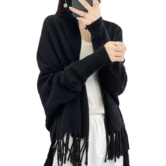 CoCoMangos Women Knit Pashmina Shawl Wrap Open Front Batwing Long Sleeve Cardigan Sweaters with Tassel Winter Warm Chunky Cape