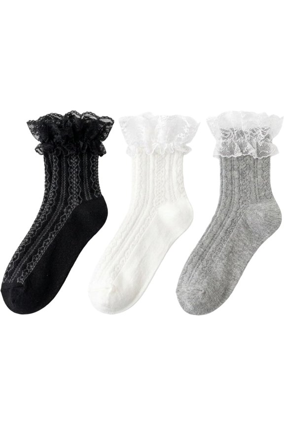 Women Lace Ruffle Crew Socks Cotton Cute Princess Ankle Dress Socks