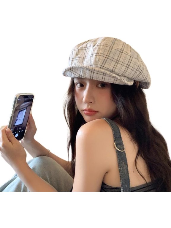 Women Plaid Beret Hat Y2K Vintage Newsboy Cabbie Cap Grunge Emo Painter Hats Cottagecore Aesthetic Cabbie Accessories