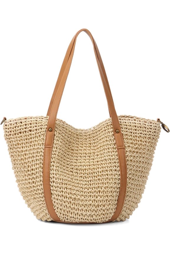 Women Straw Beach Bag Large Summer Purse Woven Straw Handbags Tote Shoulder Bag for Vacation Travel