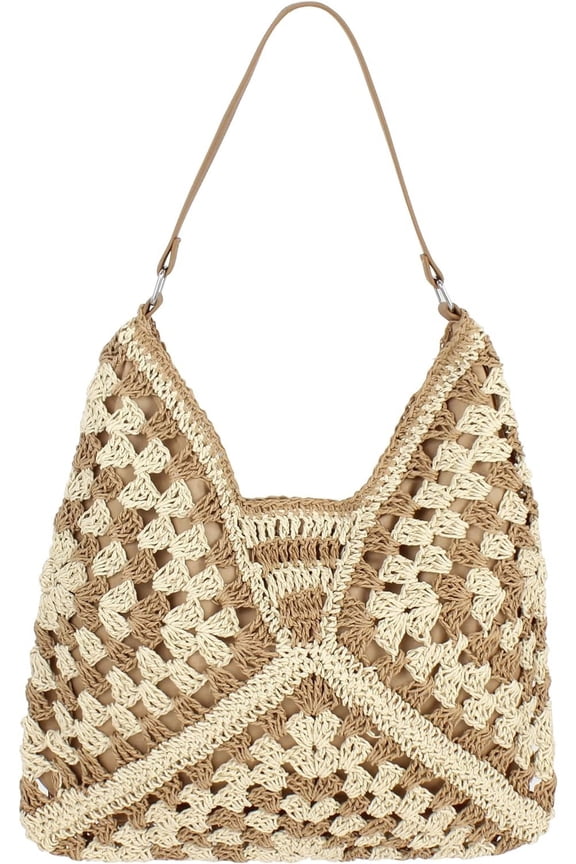 Women Summer Casual Straw Tote Bag Hollow Out Large Capacity Woven Shoulder Handbag Beach Shopping Bag Pouch