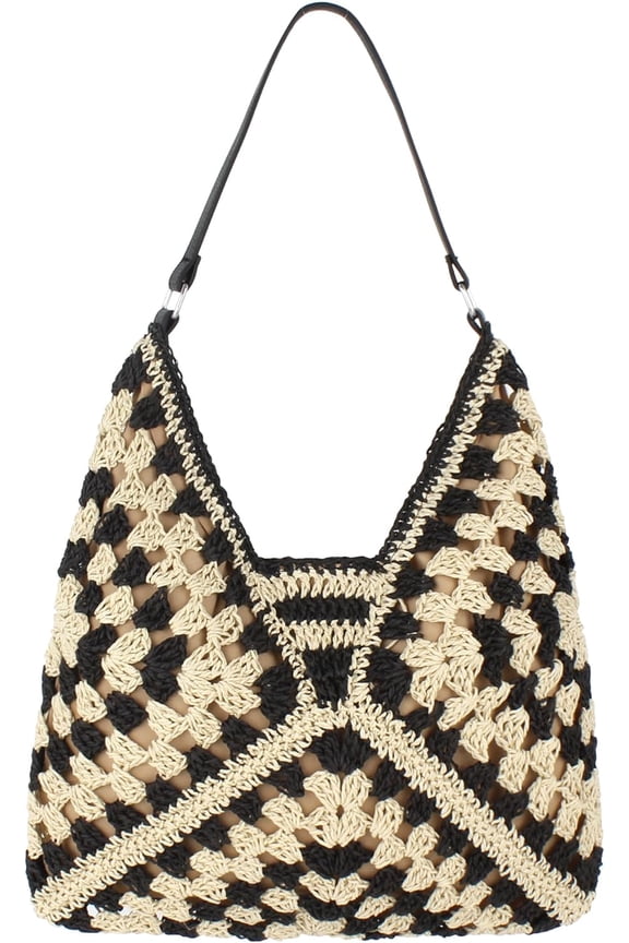 Women Summer Casual Straw Tote Bag Hollow Out Large Capacity Woven Shoulder Handbag Beach Shopping Bag Pouch