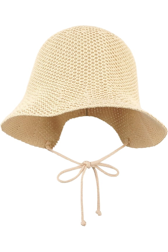 Women Summer Floppy Sun Hat Foldable Packable Wide Brim Knitted Beach Hat Ponytail Bucket Hat