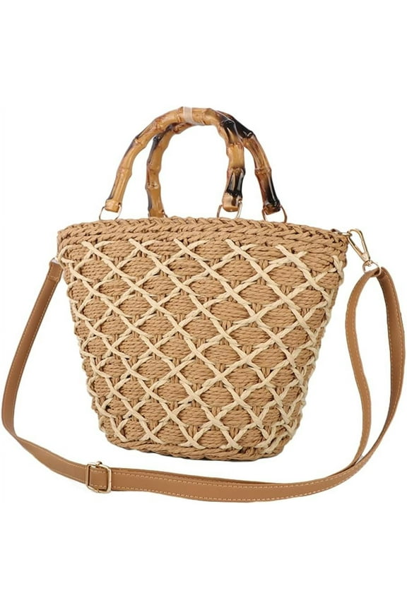 Women Summer Straw Bag Beach Rattan Top-Handle Purse Straw Crossbody Clutch Bags Handwoven Tote Handbag
