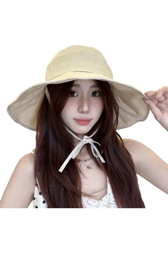 Women UV Protection Wide Brim Beach Bucket Hat With Ponytail Hole Summer | Tartan Pattern, UV Block, Adjustable Wind Strap, Beach Travel Fishing Daily Outdoor Cap