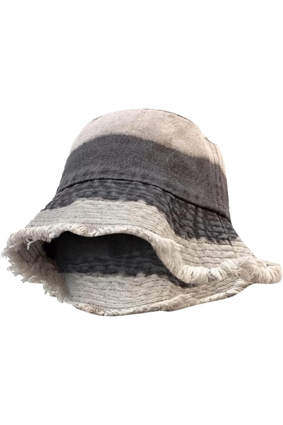 Women Washed Frayed Basic Denim Bucket Hats Patchwork Distressed Large Brim Fisherman Caps Floppy Beach Sun Hats