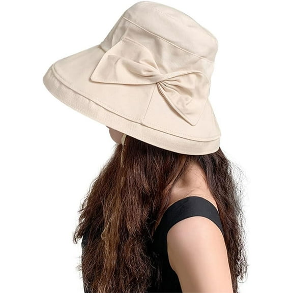 CoCoMangos Women Wide Brim Sun Hat Sun Protection Bucket Hat Outdoor Summer Beach Sun Cap Foldable Bowknot Fishing Hat for Travel