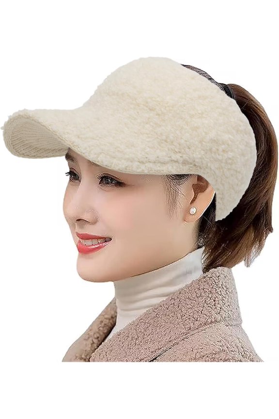 Women's BeanieTail Warm Knit Hat, Winter Warm Knit Messy High Bun Ponytail Hats Visor Beanie Cap (S-M)
