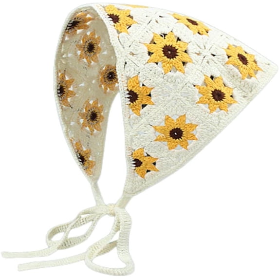 CoCoMangos Women's Crochet Bandana Hair Scarf Y2k Aesthetic Accessories Knitted Head Kerchief Cottagecore Floral Headband