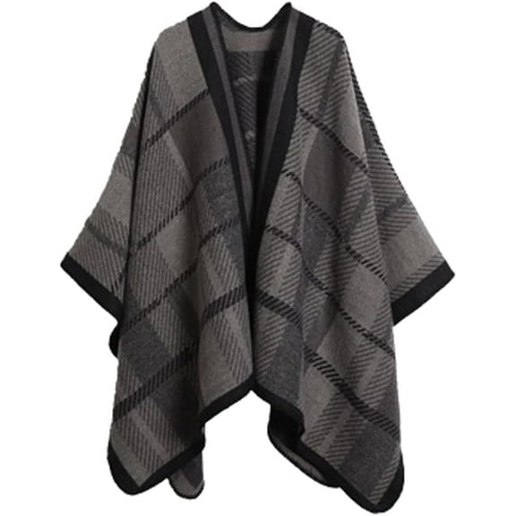 CoCoMangos Women's Elegant Shawl Wraps Retro Ethnic Open Front Tassel Poncho Knitted Plaid Shawl for Travel Soft Pashminas Wraps