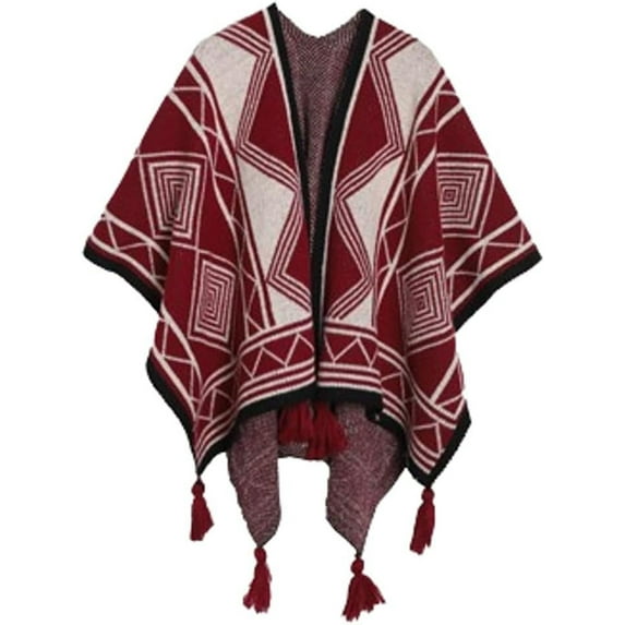 CoCoMangos Women's Elegant Shawl Wraps Retro Ethnic Open Front Tassel Poncho Knitted Plaid Shawl for Travel Soft Pashminas Wraps