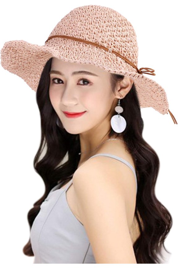 Women’s Hand Crochet Straw Sun Hat Packable Wide Brim Bohemia Beach Straw Hat Foldable Breathable Woven Summer Bucket Hat