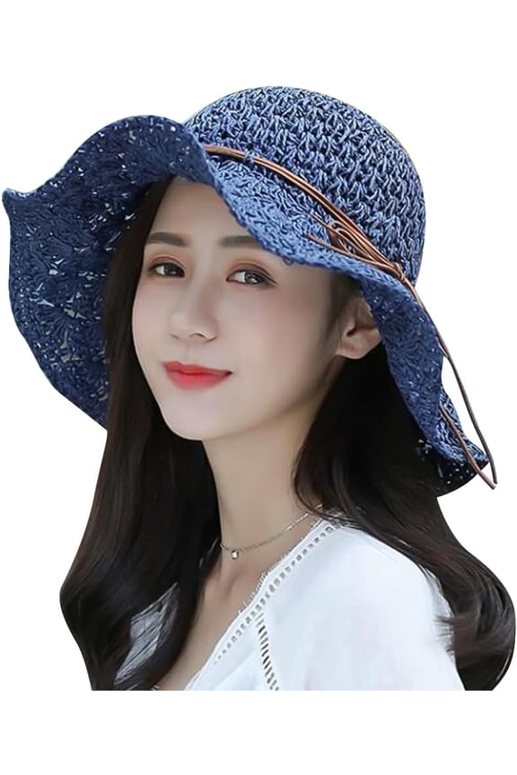 Women’s Hand Crochet Straw Sun Hat Packable Wide Brim Bohemia Beach Straw Hat Foldable Breathable Woven Summer Bucket Hat
