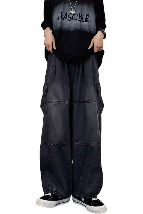 Women's High Waist Cargo Jeans Y2K Grunge Wide Leg Denim Pants Emo Goth Alternative Clothing Fairycore Streetwear