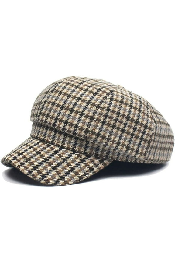 Women's Houndstooth Print Newsboy Hat Fall Winter Tweed Paperboy Cap Retro Beret Hats for Ladies Fashion Headwear