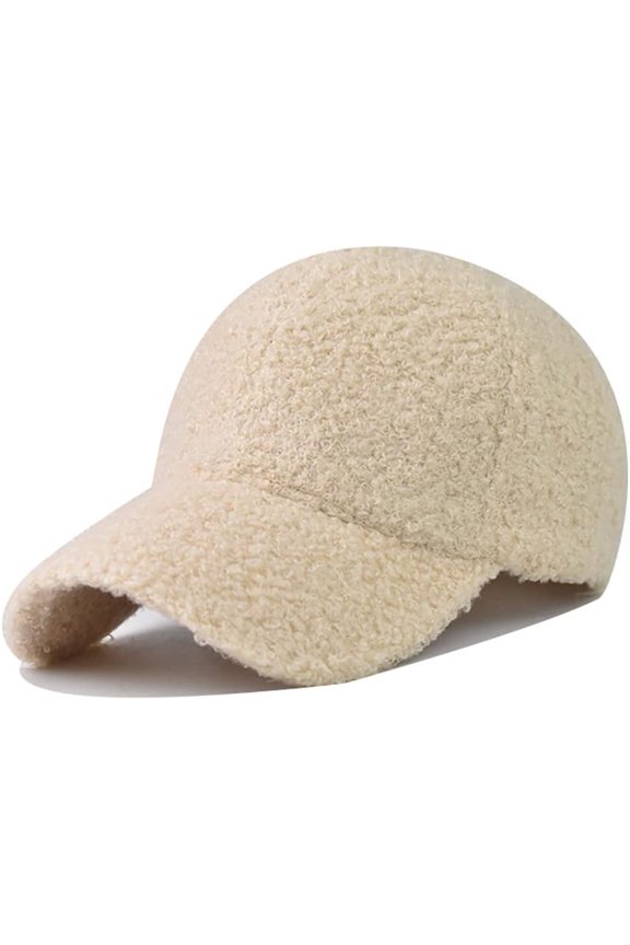 Women's Lady's Winter Warm Lamb Wool Blend Solid Color Warm Baseball Cap for Outdoor Travel, Holiday