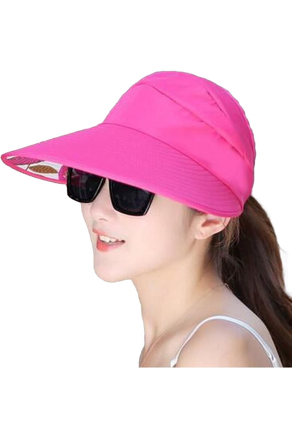Women's Packable Sun Visor Hats Casual Summer UV Protection Beach Caps Adjustable Wide Brim Sports Visor Caps