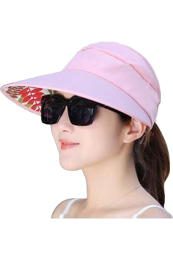 Women's Packable Sun Visor Hats Casual Summer UV Protection Beach Caps Adjustable Wide Brim Sports Visor Caps