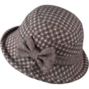 CoCoMangos Women's Vintage Tweed Bownot Cloche Hats Classic 1920s Party Felt Bowler Hats Casual Roll Hem Derby Caps