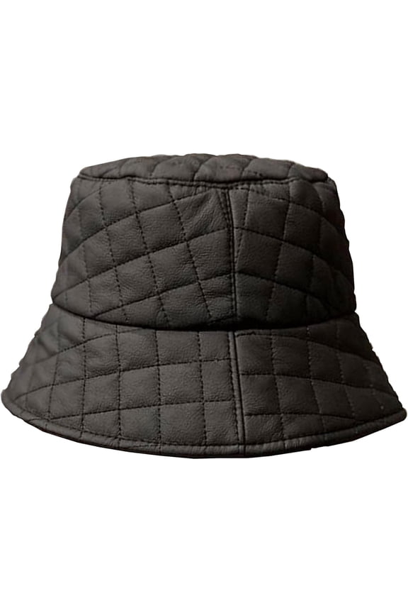 Women’s Winter Wide Brim Bucket Hat Matt Leather Floppy Hat Lattice Fisherman's Cap