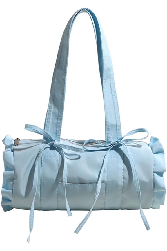 Women's Y2k Cute Retro Ruffle Hem Tote Bag with Bow Shoulder Underarm Bag Clutch Purse Handbag Trendy