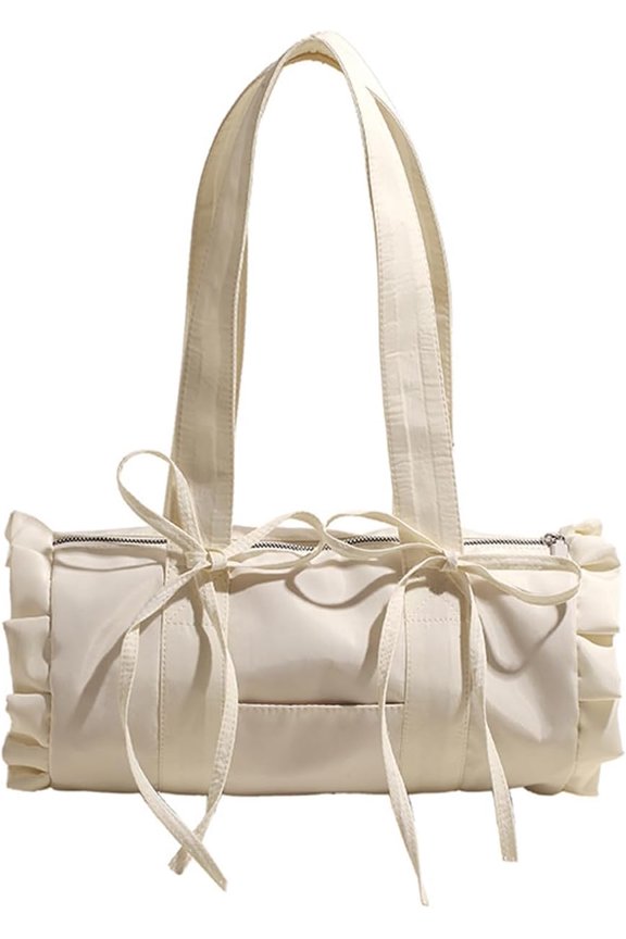 Women's Y2k Cute Retro Ruffle Hem Tote Bag with Bow Shoulder Underarm Bag Clutch Purse Handbag Trendy