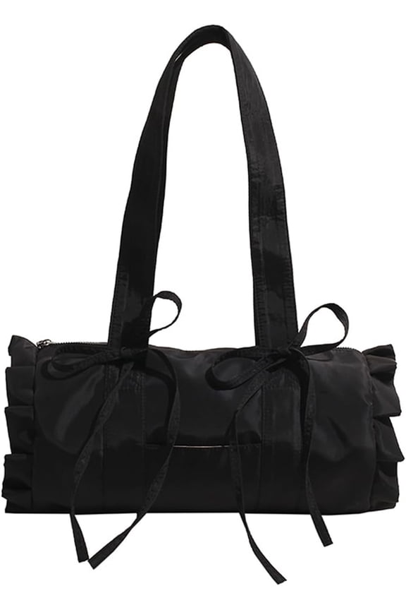 Women's Y2k Cute Retro Ruffle Hem Tote Bag with Bow Shoulder Underarm Bag Clutch Purse Handbag Trendy