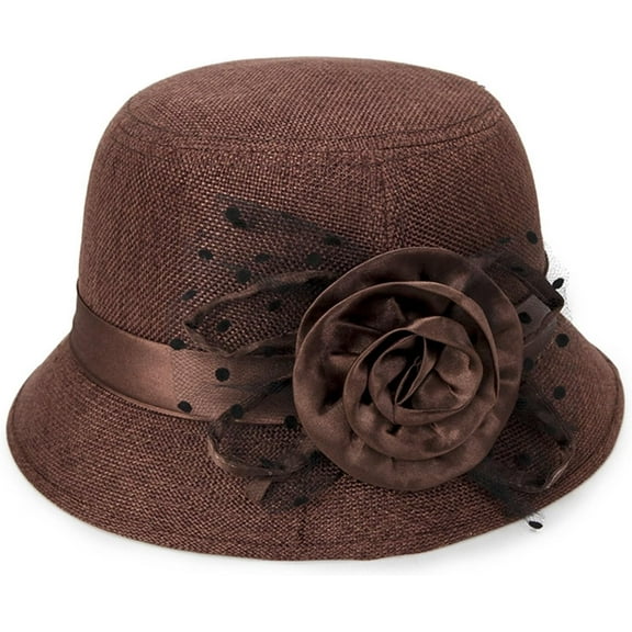 CoCoMangos Womens 1920s Linen Cloche Church Hats Vintage Fascinator Floral Fedora Bucket Hats Ladies Wedding Tea Party Dress Hat