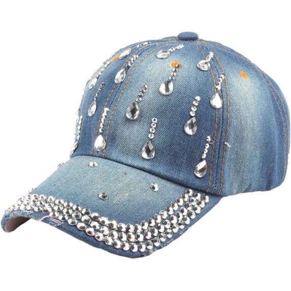 CoCoMangos Womens Bling Denim Baseball Cap Diamond Jean Hip Hop Hat Sparkle Rhinestone Hats