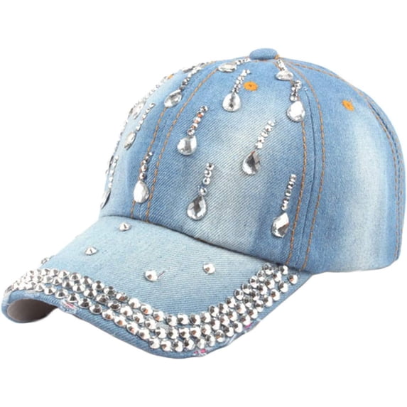 CoCoMangos Womens Bling Denim Baseball Cap Diamond Jean Hip Hop Hat Sparkle Rhinestone Hats