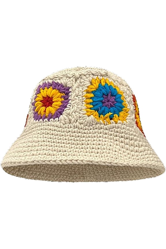 Womens Cute Crochet Bucket Hats Floppy Foldable Wide Brim Knit Beanie Caps Fashion Striped Floral Fishing Beach Sun Hat
