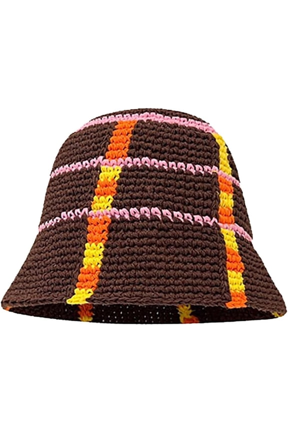 Womens Cute Crochet Bucket Hats Floppy Foldable Wide Brim Knit Beanie Caps Fashion Striped Floral Fishing Beach Sun Hat