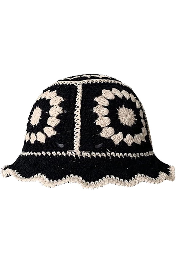 Womens Cute Crochet Bucket Hats Floppy Foldable Wide Brim Knit Beanie Caps Fashion Striped Floral Fishing Beach Sun Hat