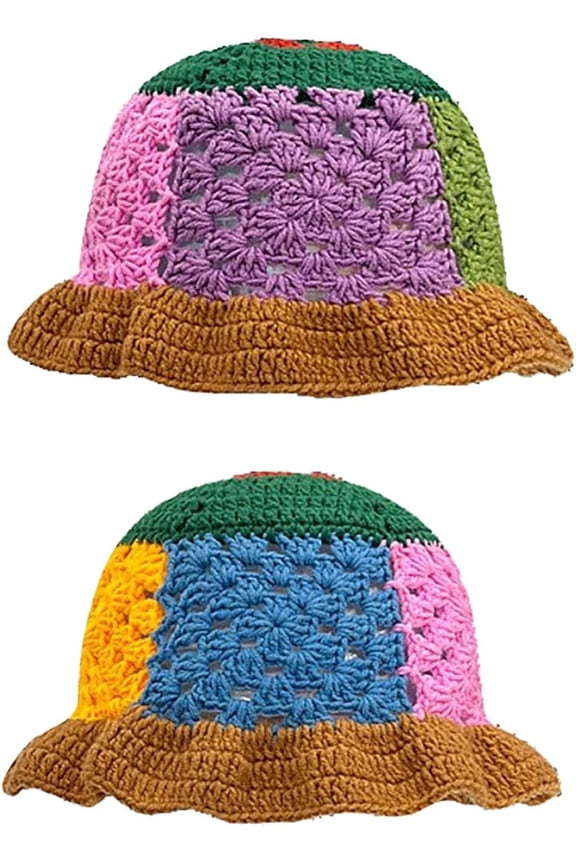 Womens Cute Crochet Bucket Hats Floppy Foldable Wide Brim Knit Beanie Caps Fashion Striped Floral Fishing Beach Sun Hat