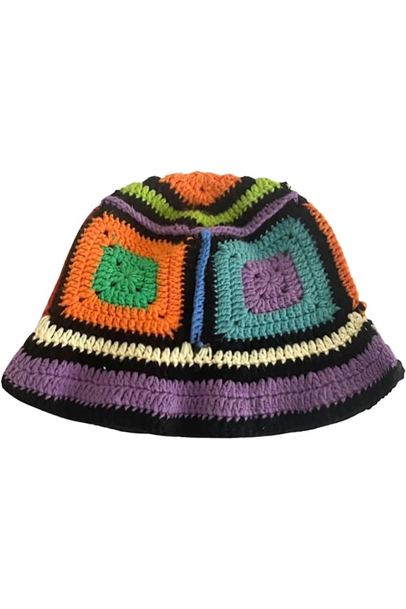 Womens Cute Crochet Bucket Hats Floppy Foldable Wide Brim Knit Beanie Caps Fashion Striped Floral Fishing Beach Sun Hat