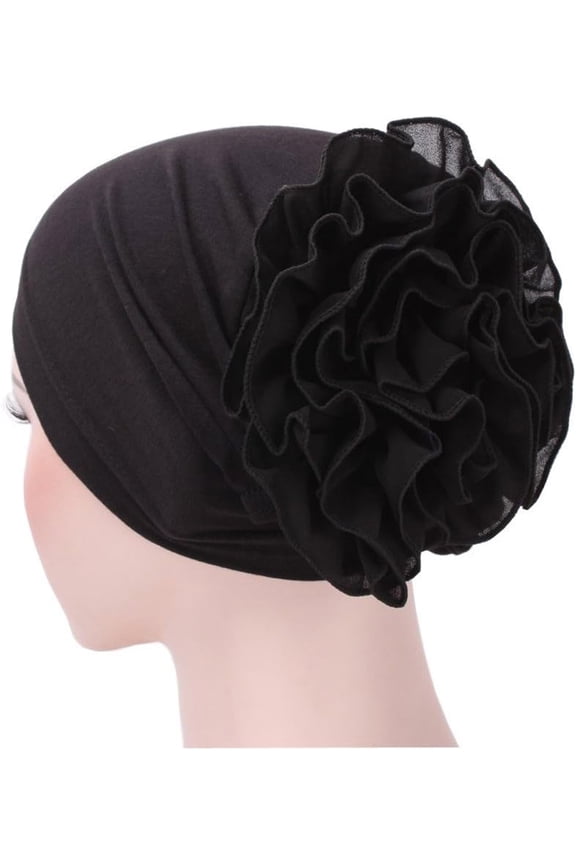 CoCoMangos Womens Flower Elastic Turbans Hats Muslim Head Scarf Wrap Hair Loss Cancer Chemo Hijab Cap Ruffle Headscarf Hat