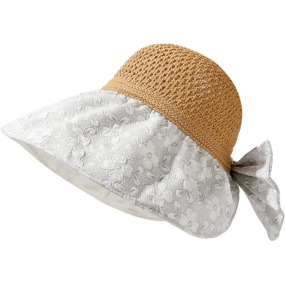 CoCoMangos Womens Folable Floppy Hats Summer Wide Brim Breathable Adjustable Straw Hats Stylish Beach Sun Protection Hat with Big Bow
