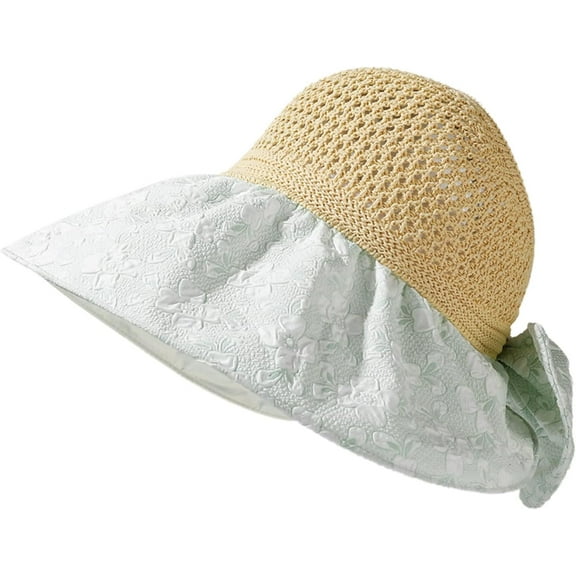 CoCoMangos Womens Folable Floppy Hats Summer Wide Brim Breathable Adjustable Straw Hats Stylish Beach Sun Protection Hat with Big Bow