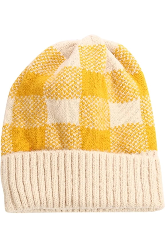 Womens Mens Stretch Plaid Print Beanie Hats Slouchy Soft Cuffed Skull Caps Winter Thicken Warm Ski Cycling Cable Knit Caps