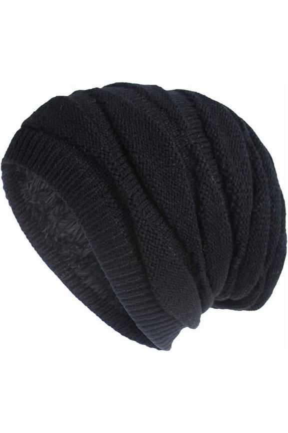 Womens Mens Winter Fleece Lined Corchet Knit Beanie Hats Chunky Warm Skull Stocking Caps Slouchy Windproof Ski Hats