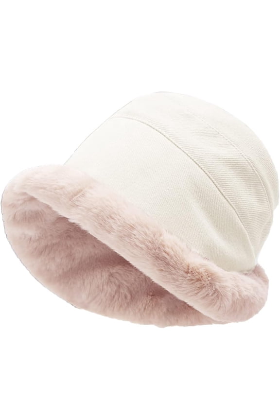 Womens Mens Winter Warm Thick Bucket Hats Fuzzy Rolled Brim Fleece Lining Cloche Hats Solid Color Foldable Outdoor Ski Caps