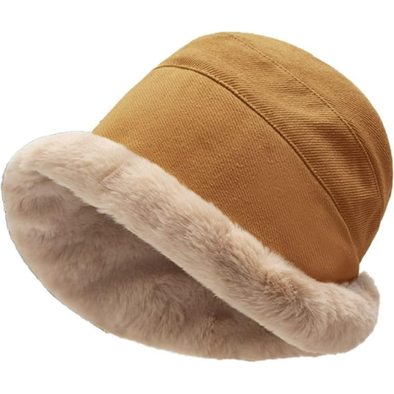 CoCoMangos Womens Mens Winter Warm Thick Bucket Hats Fuzzy Rolled Brim Fleece Lining Cloche Hats Solid Color Foldable Outdoor Ski Caps