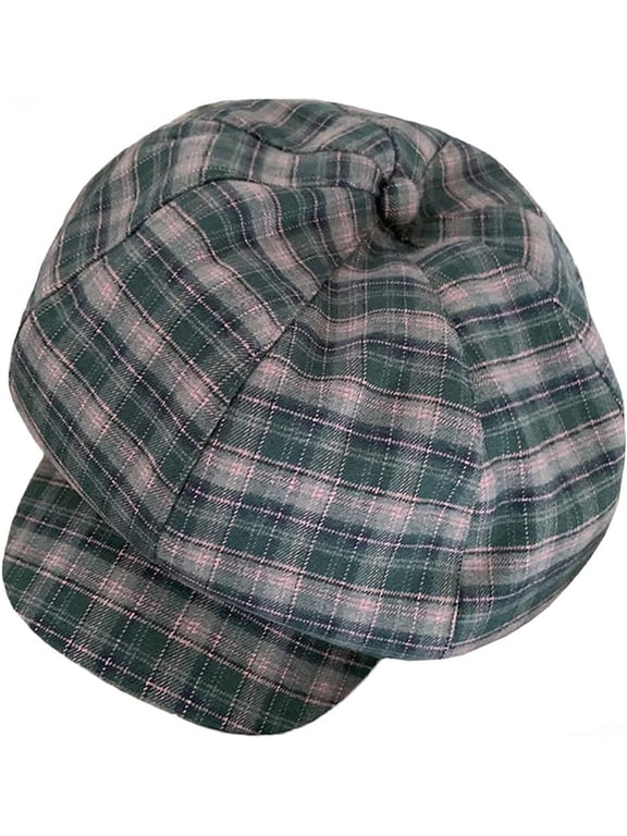 Womens Newsboy Cap Plaid Beret Hat Visor Flat Cap Vintage Cotton Hats Summer Cabbie Baker Boy Hat Beret Cap