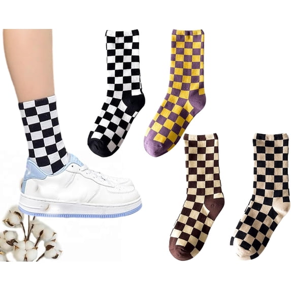 CoCoMangos Womens Plaid Vintage Socks Colorful Mixed Casual Running Checkerboard Crew Socks Cotton Size5-9.5